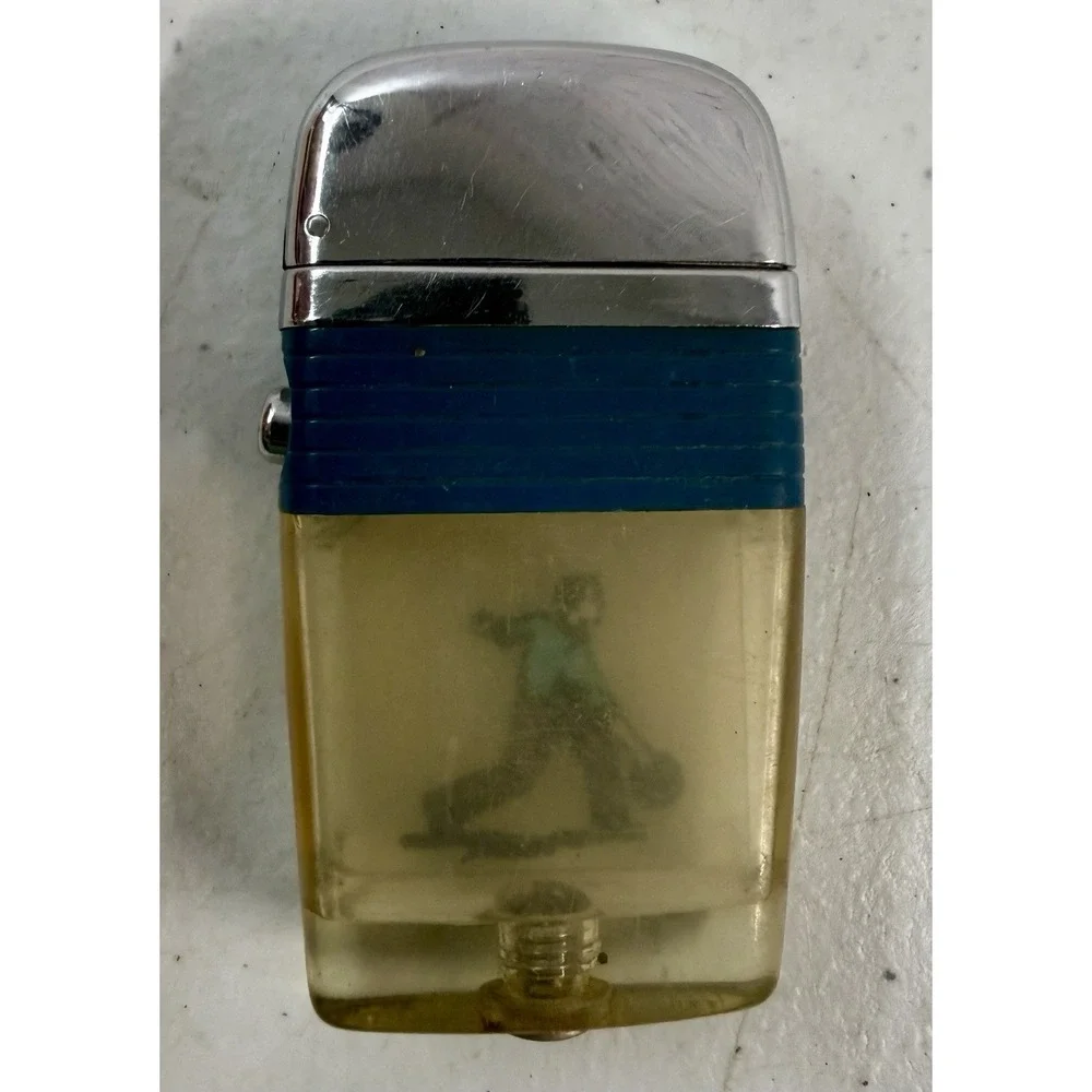 Vintage SCRIPTO VU-Lighter Bowling 1960s Blue With Tin Case Untested